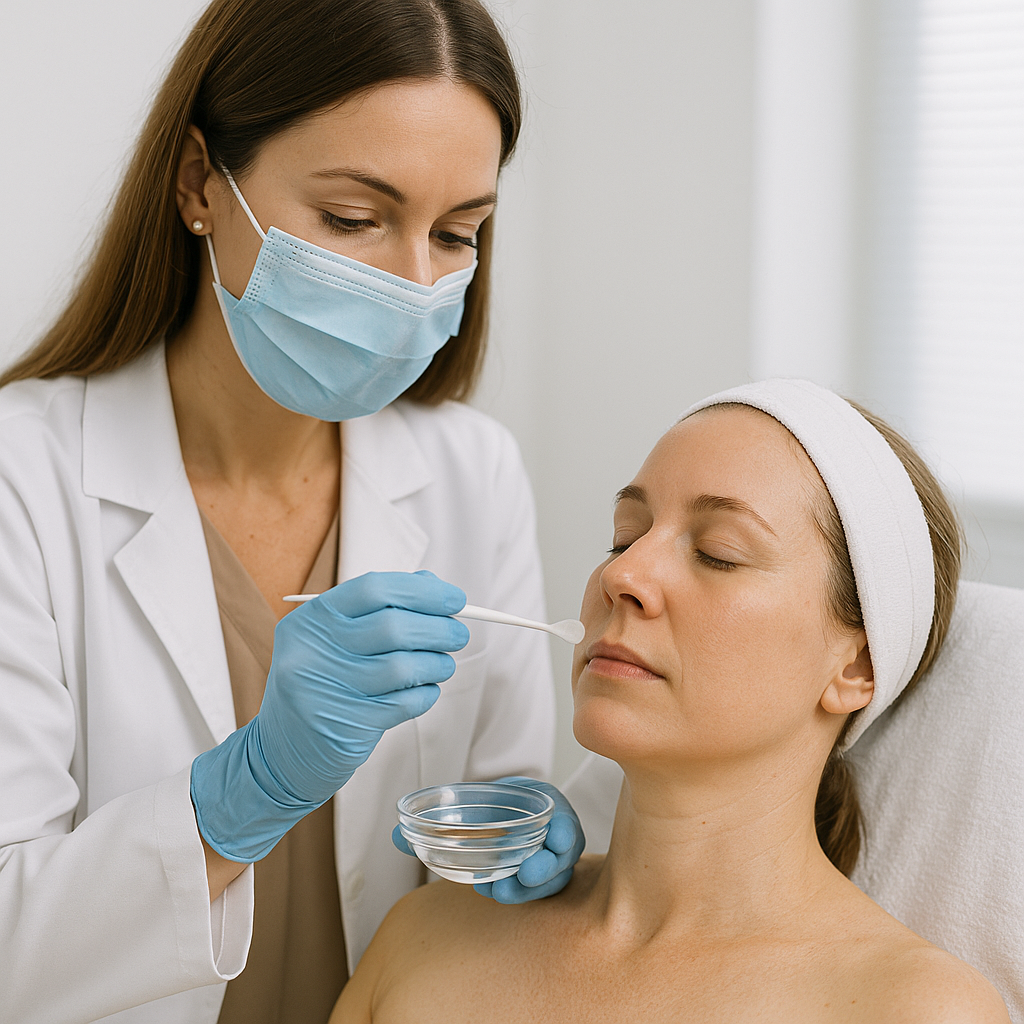 Clinician providing a cosmetic skin treatment